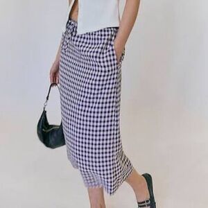 Free People Blue Gingham Midi Skit